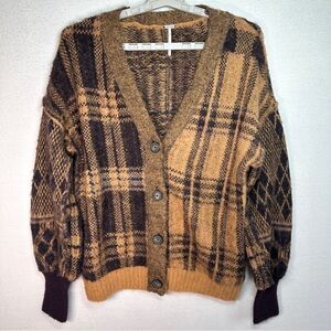 Free People Brown Plaid Cardigan